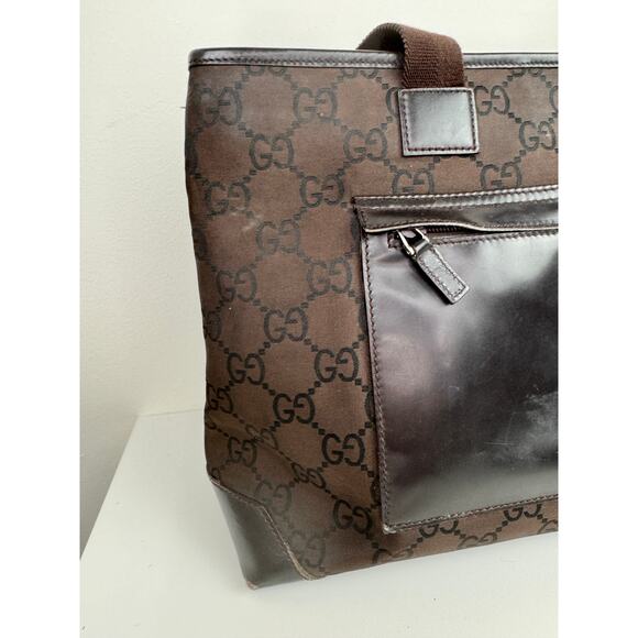 GUCCI 180449 502752 Handbag GG Sprem Logo Engraved Canvas Leather Tote Bag USED - Picture 4 of 16